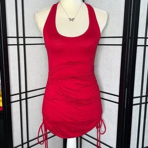 Fashion Nova Red Macie Ruched Halter Dress